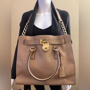 Tan MICHAEL KORS Hamilton Large Saffiano Leather Handbag